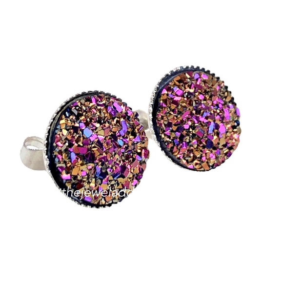 3 for 15🎀 flat magenta gold flat faux Druzy studs - Picture 2 of 4
